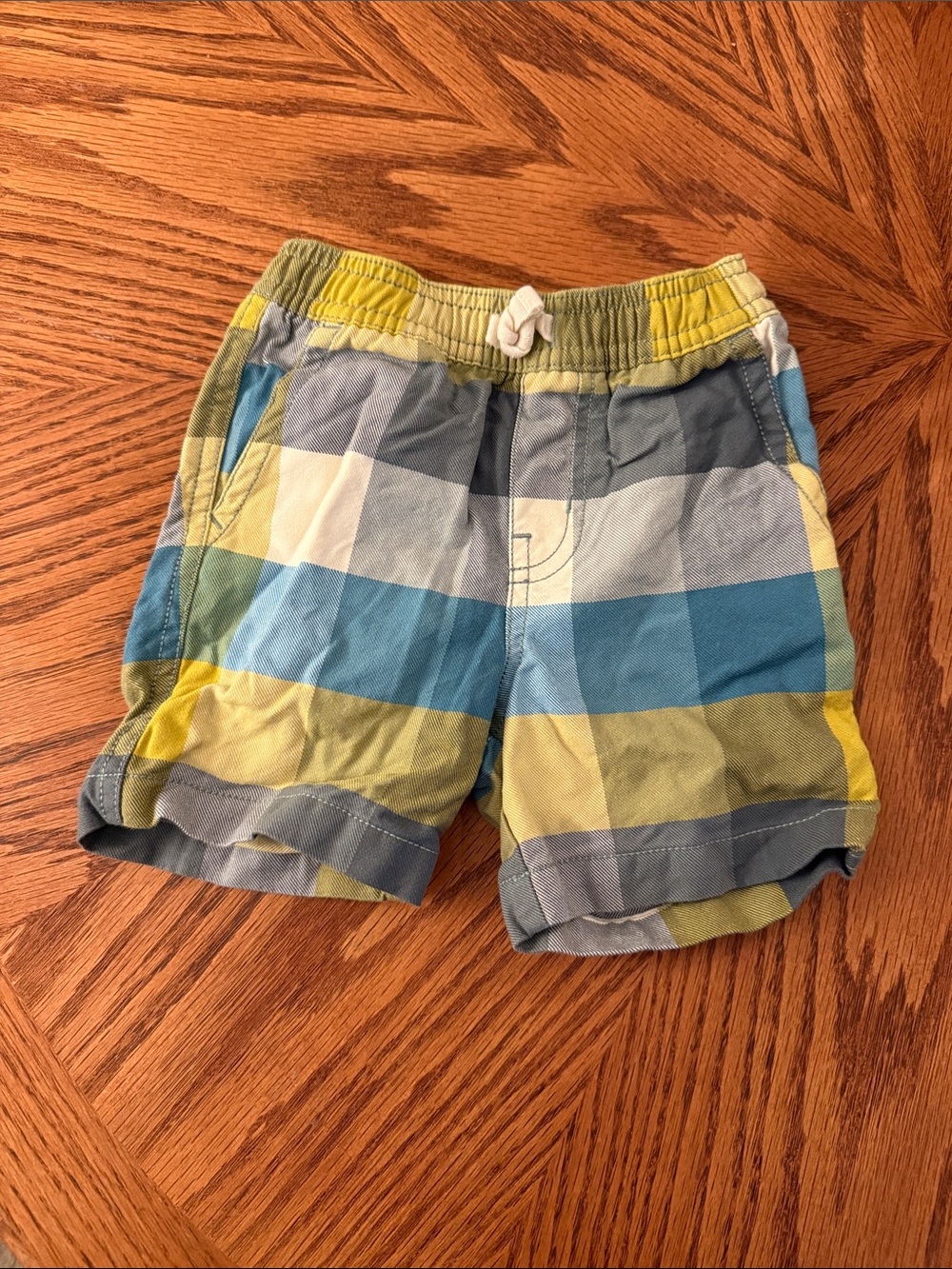 Tea Kids Plaid Drawstring Shorts in Blue, Yellow, and Gray